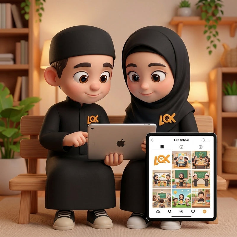 LQK mascots browsing the Little Quran Kids Instagram